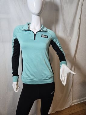 PINK Victoria's Secret Women's Aqua Quarter-Zip Athletic Top
